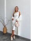 Жіночий теплий костюм кардиган+сукня молочного кольору 34890