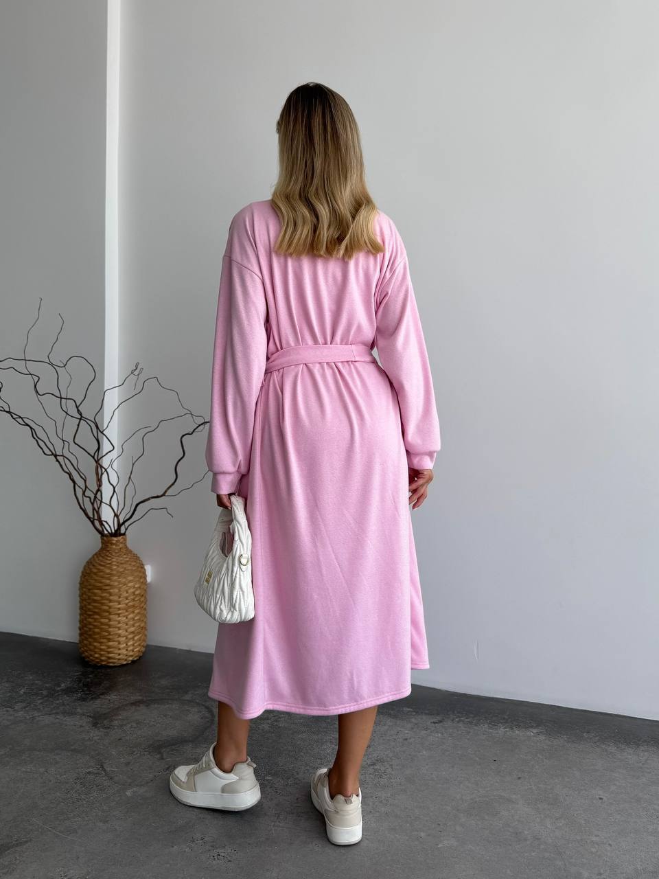 Жіночий теплий костюм кардиган+сукня рожевого кольору 34891