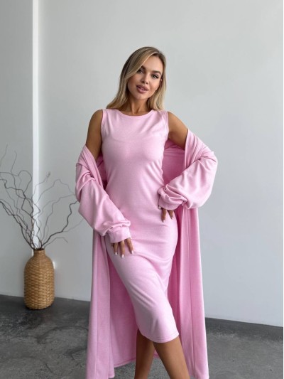 Жіночий теплий костюм кардиган+сукня рожевого кольору 34891