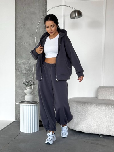 Жіночий теплий костюм на змiйцi графiтового кольору 35194