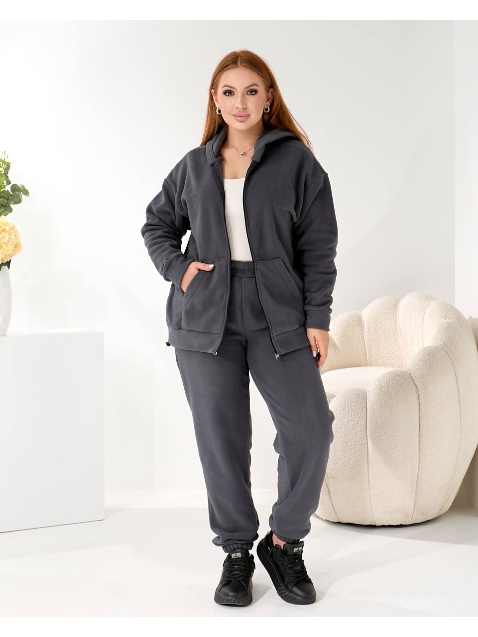 Жiночий теплий костюм на змiйцi графiтового кольору 35867