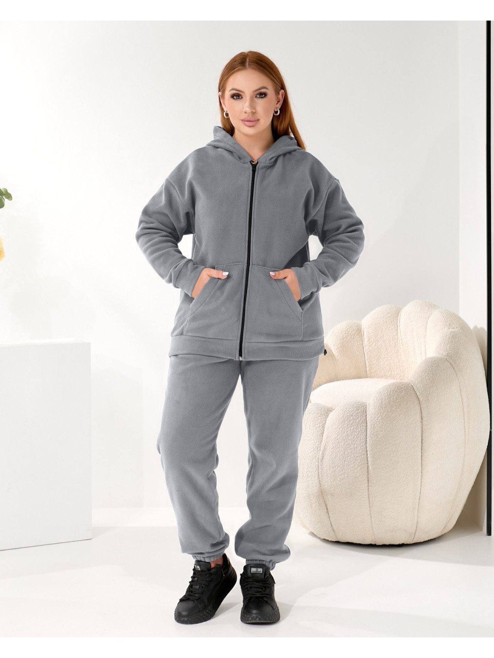 Жiночий теплий костюм на змiйцi сiрого кольору 35868