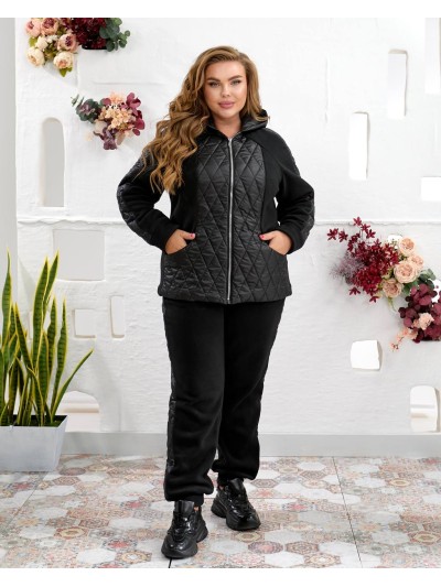 Жіночий теплий костюм штани джогери+куртка чорного кольору 35095