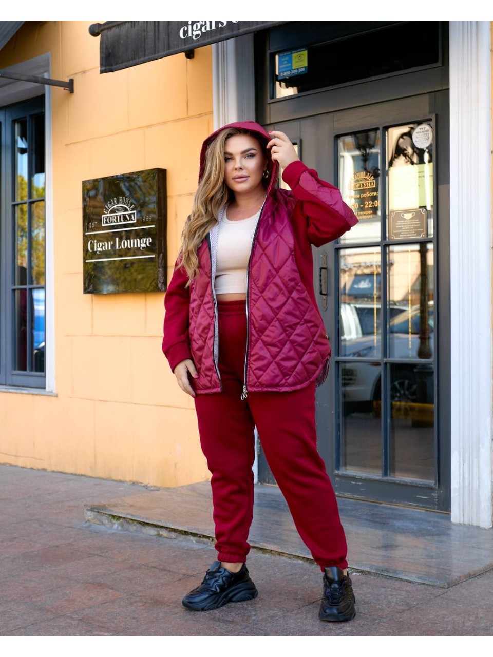 Жіночий теплий костюм штани+куртка бордового кольору 35082