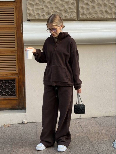 Женский теплый костюм из флиса коричневого цвета 35291