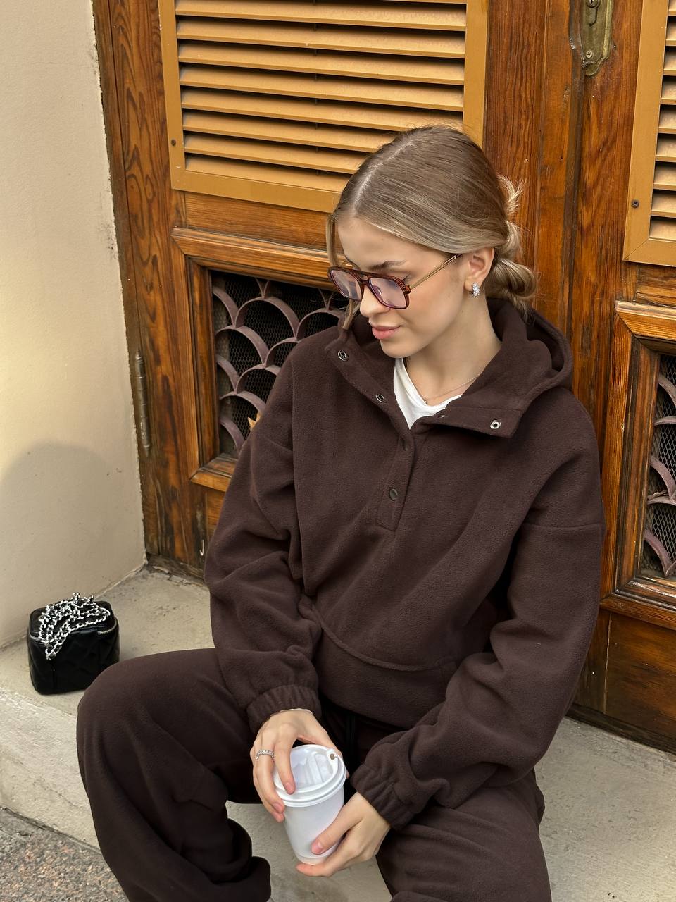 Женский теплый костюм из флиса коричневого цвета 35291