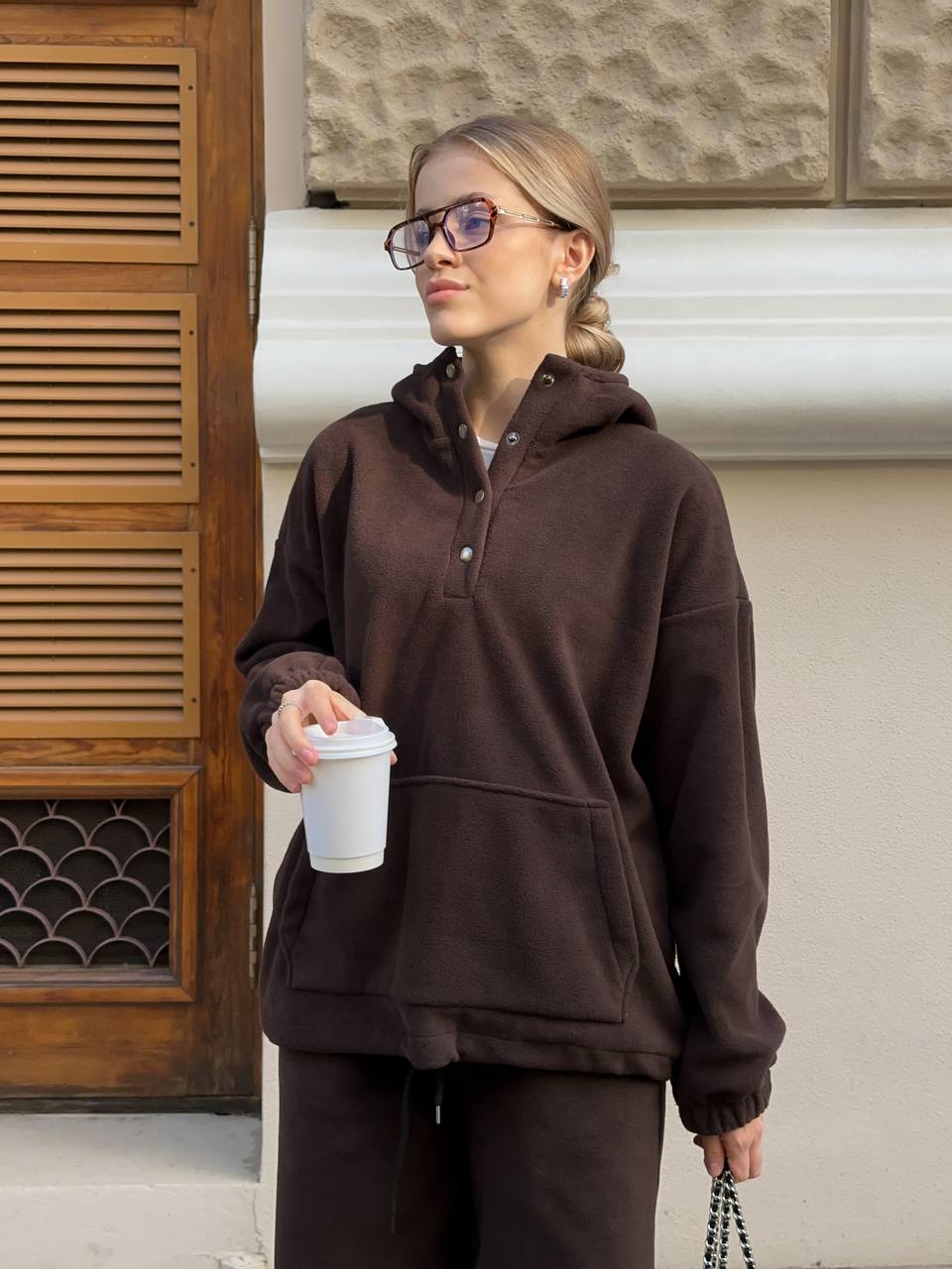 Женский теплый костюм из флиса коричневого цвета 35291