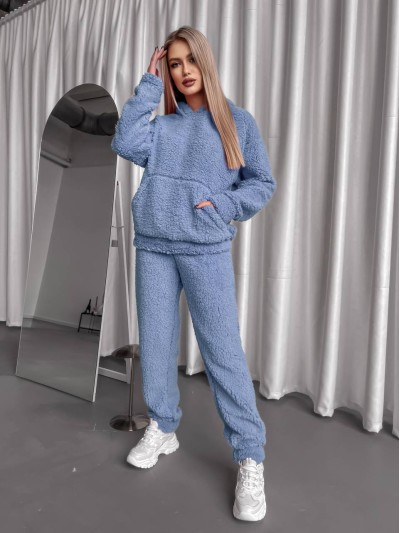 Жіночий теплий костюм з хутра Теддi блакитного кольору 35884