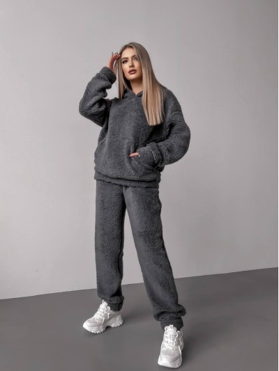 Жіночий теплий костюм з хутра Теддi графiтового кольору 35886