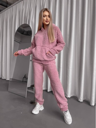 Жіночий теплий костюм з хутра Теддi рожевого кольору 35883