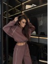 Жіночий теплий костюм з капюшоном коричневого кольору 35274