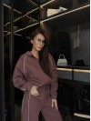 Жіночий теплий костюм з капюшоном коричневого кольору 35274