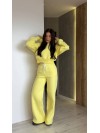 Жіночий теплий костюм з капюшоном жовтого кольору 35171