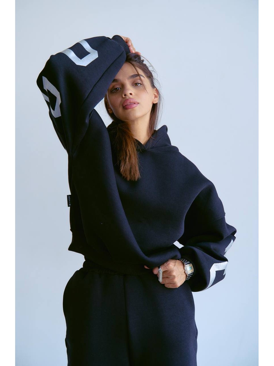 Жіночий теплий костюм з написом чорного кольору 34213