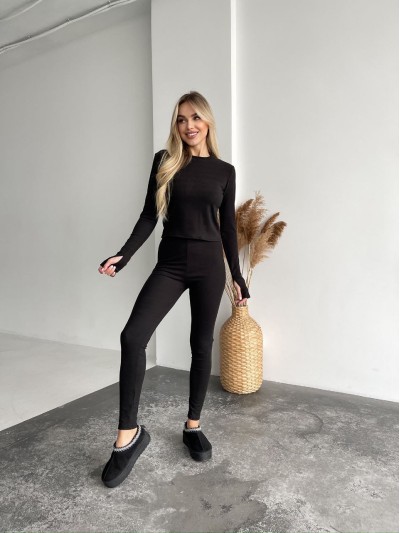 Жіночий теплий термокостюм чорного кольору 35659