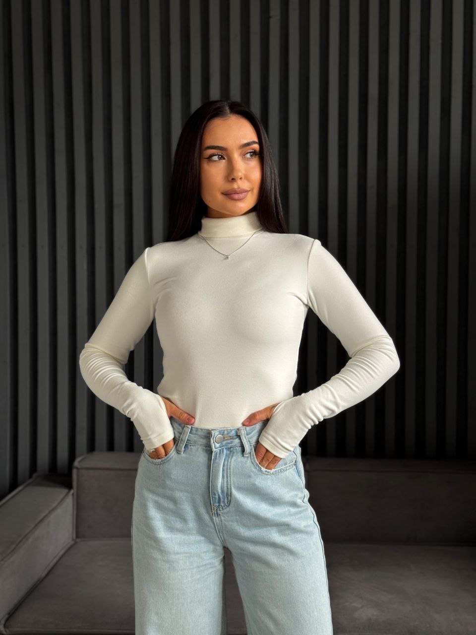 Женский термогольф молочного цвета 35385