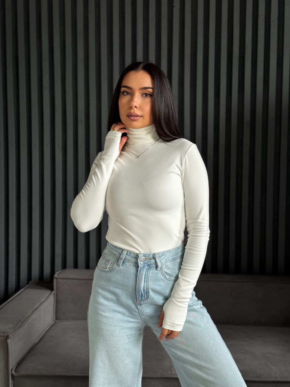 Женский термогольф молочного цвета 35385