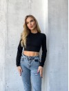 Жіночий топ із рукавом в рубчик чорного кольору 35674