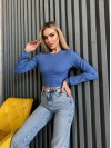 Жіночий топ із рукавом в рубчик синього кольору 35673
