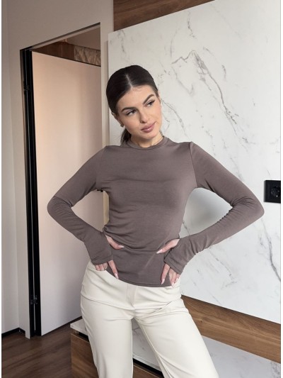 Жіночий утеплений лонгслів кавового кольору 35860