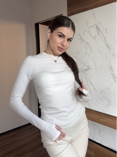 Жіночий утеплений лонгслів молочного кольору 35856