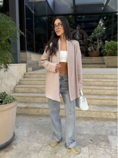 Женский вязанный кардиган бежевого цвета 35350