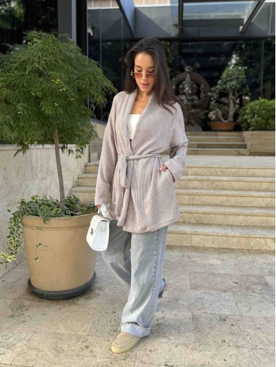 Женский вязанный кардиган кофейного цвета 35349