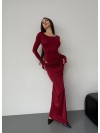 Жіночий вечірній костюм (боді+спідниця максі) бордового кольору 36054