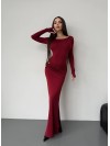Жіночий вечірній костюм (боді+спідниця максі) бордового кольору 36054