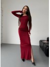 Жіночий вечірній костюм (боді+спідниця максі) бордового кольору 36054