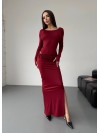 Жіночий вечірній костюм (боді+спідниця максі) бордового кольору 36054
