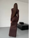Жіночий вечірній костюм (боді+спідниця максі) коричневого кольору 35931
