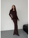 Жіночий вечірній костюм (боді+спідниця максі) коричневого кольору 35931
