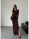 Жіночий вечірній костюм (боді+спідниця максі) коричневого кольору 35931