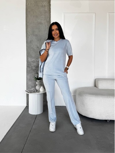 Жіночий велюровий костюм 3-ка блакитного кольору 33849