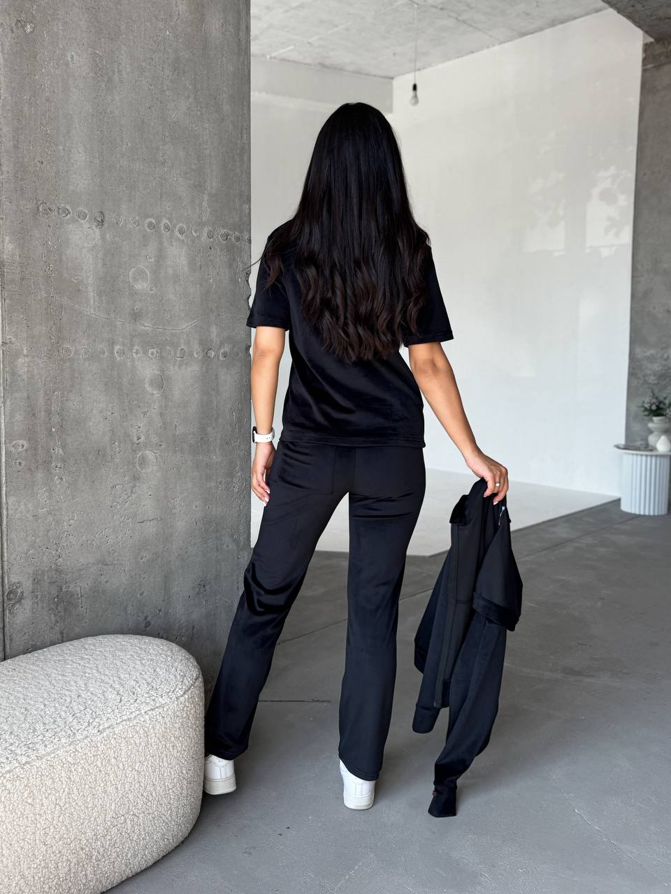 Жіночий велюровий костюм 3-ка чорного кольору 33847