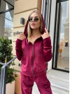 Жіночий велюровий костюм двійка бордового кольору 34579