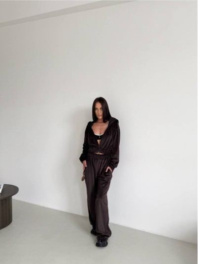 Жіночий велюровий костюм коричневого кольору 33945