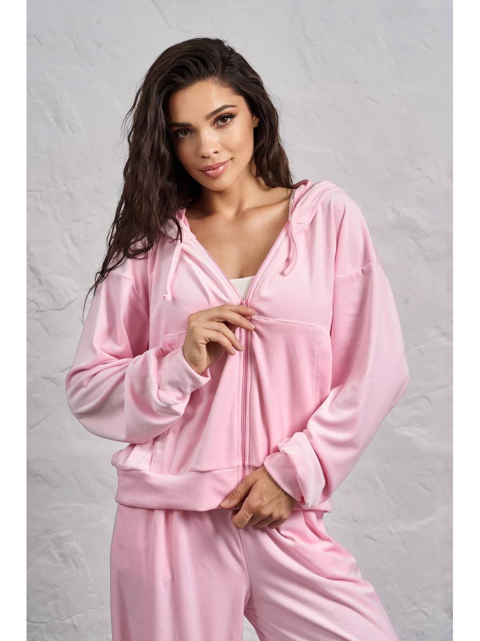 Жіночий велюровий костюм на змiйцi рожевого кольору 35514