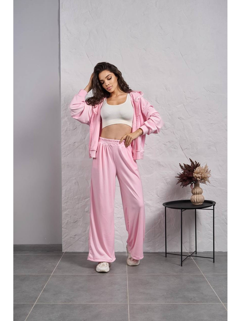 Жіночий велюровий костюм на змiйцi рожевого кольору 35514
