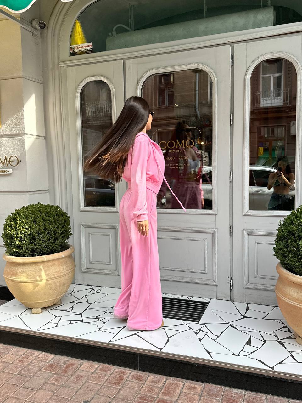 Женский велюровый костюм розового цвета 34777