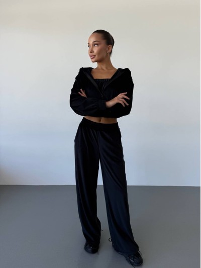 Жіночий велюровий костюм трійка чорного кольору 34398