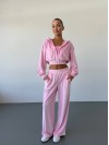 Жіночий велюровий костюм трійка рожевого кольору 34399