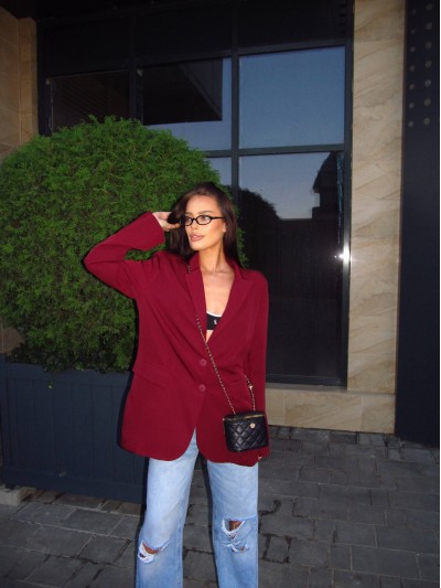 Женский свободный пиджак бордового цвета 34396