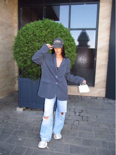 Женский свободный пиджак графитового цвета 34393